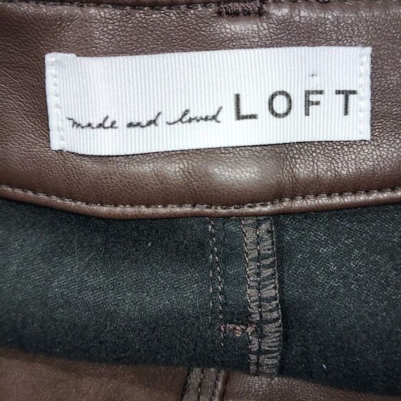 Made and loved LOFT Pants Women's Faux Leather Brown Size 6/28 Straight Leg - Picture 7 of 9